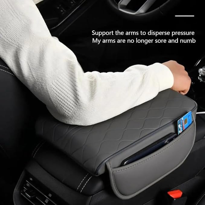 OUTMX Car Center Console Cushion for Toyota Avalon Hybrid 2013-2018 2019-2022, Nappa Leather Memory Foam Armrest Cover with Side Storage Pockets, Auto Elbow Support Pad 1pc,Grey