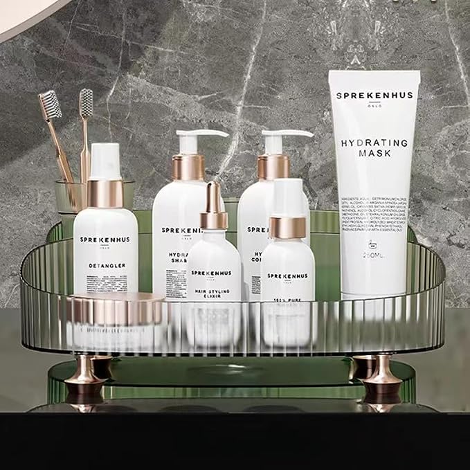 Makeup Perfume Organizer, Vanity Tray, Cosmetic Skincare Tray, Countertop Organizer for Bathroom, Clear