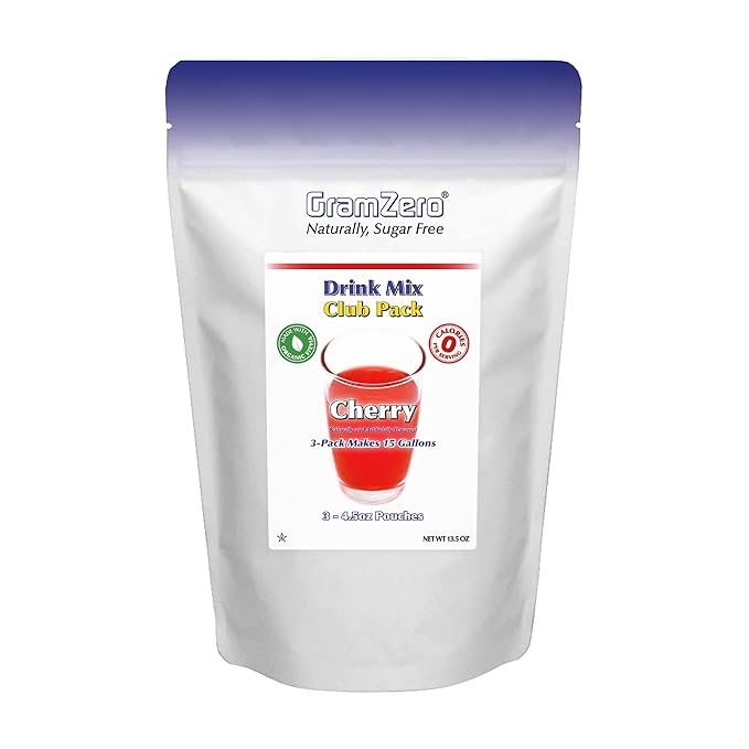 GramZero Cherry Zero Calorie Sugar Free Drink Mix, Great For Nutrition Club Loaded Teas, Stevia Sweetened