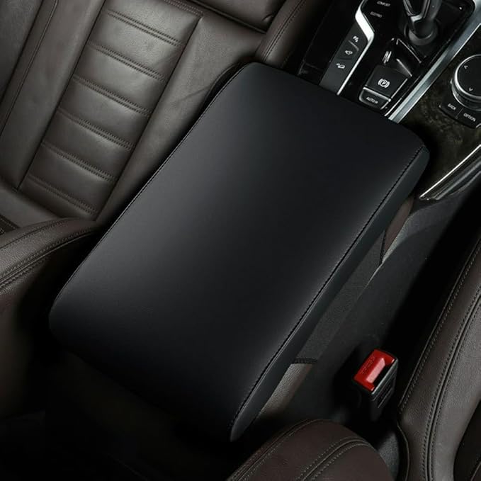 Car Center Console Cover Nappa Leather Memory Foam Armrest Box Seat Box Cushion Protector Pad Comfortable Height Increase Universal for Car Truck SUV (Glossy,Black)