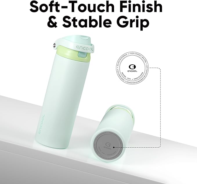 ENCOOL Leakproof Insulated Water Bottle with Straw Dual-Sip Water Bottle Bag-Safe Design for Work, Commute & Gym – Keeps Drinks Cold All Day, 24 oz, Lime White
