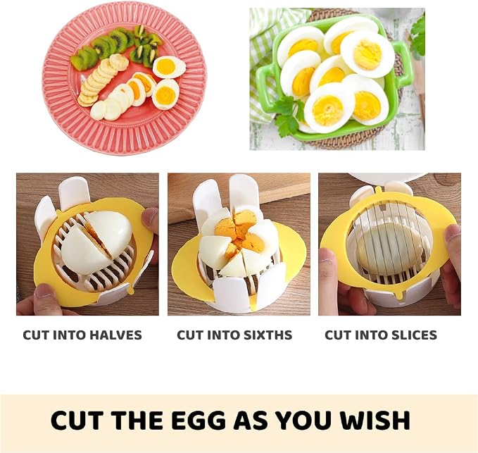 [Upgraded] Jawbush 3 in 1 Egg Slicer with Metal Blades for Hard Boiled Eggs & Soft Fruits, Stainless Steel Hard Boiled Egg Cutter, Heavy Duty Strawberry Mushroom or Ham Slicer, Dishwasher Safe