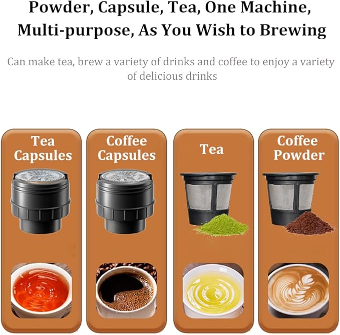 Portable Espresso Machine Type-C Rechargeable Coffee Machine Mini Electric Powder Capsule Coffee Maker 15 Bar Pressure Suitable for Capsule & Coffee Powder for Camping, Travel, Outdoor, RV