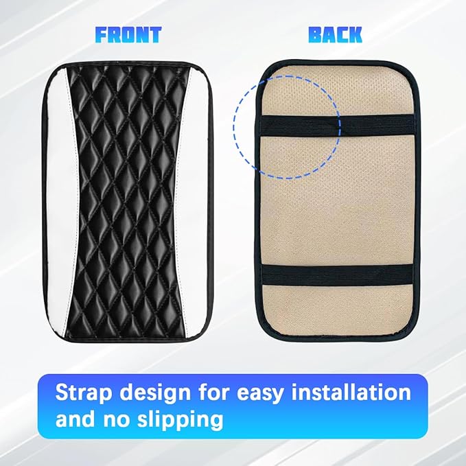 Car Center Console Cover, Comfortable PU Leather Vehicle Armrest Storage Box Cushion Pad, Anti-Scratch Automotive Interior Arm Rest Cover Protector, Universal for Truck SUV Sedan (White)