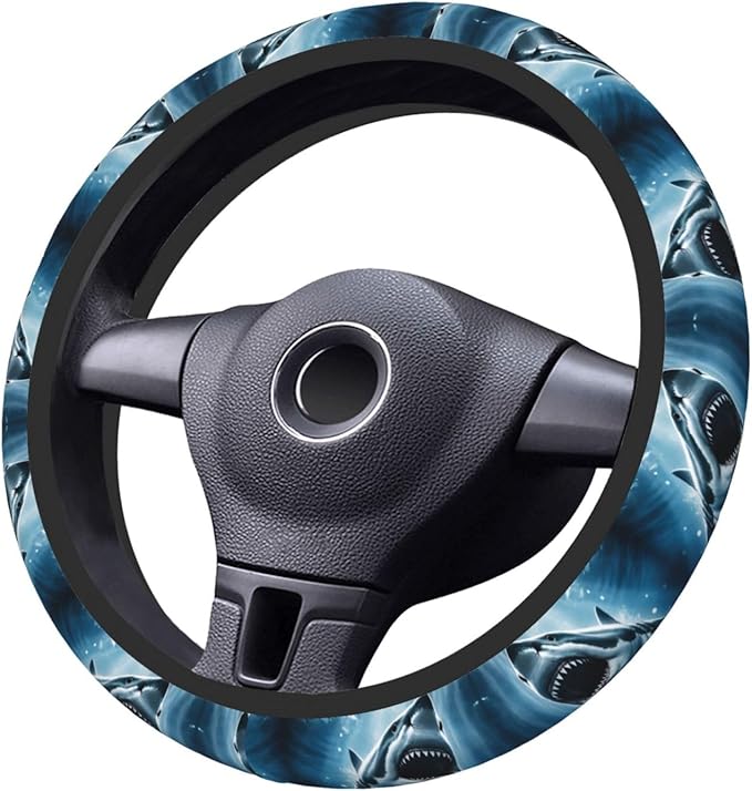 Oceans-Shark Neoprene Steering Wheel Covers Women Men Car Accessories, Universal 15 Inch Fit Auto, Suvs, Truck