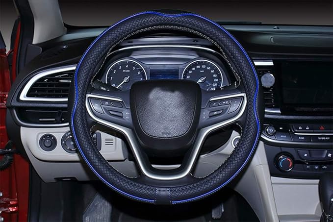 Mayco Bell Large Size Steering Wheel Cover Anti-Slip,Safety,Soft,Breathable,Durable,Full Surround,Comfortable Grip Microfiber Leather (15.5-16 inch, Black Dark Blue)