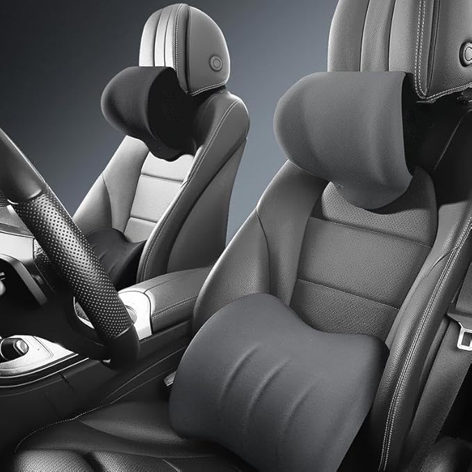 Car Memory Foam Pillow for Toyota Camry XSE/XLE/SE/LE/Hybrid 2025,Neck and Back Support Car Seat Kit Long Drive Essential Neck Pillow Lumbar Support Cushion,Grey