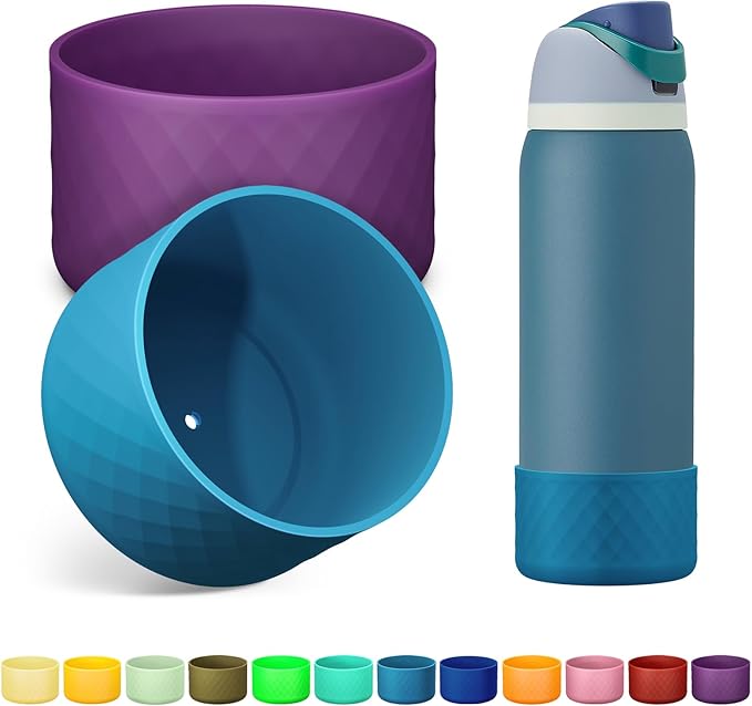 2PCS Silicone Water Bottle Boot for Owala 24oz 32oz 40oz, Anti-Slip Protective Sleeve Bottom Bumper Protector for FreeSip, Twist, and Flip Stainless Steel Water Bottles