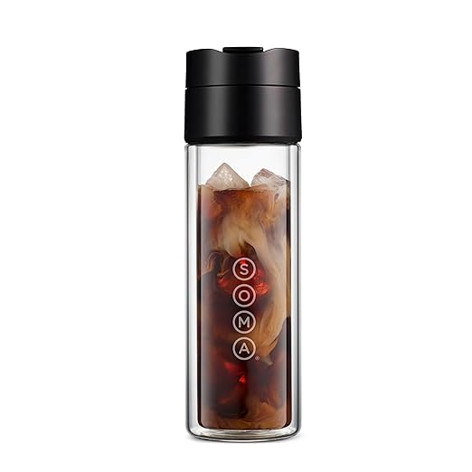 SOMA Double Wall Glass Tea and Coffee Cold Brew Bottle, Black, 12oz (SM18501K)