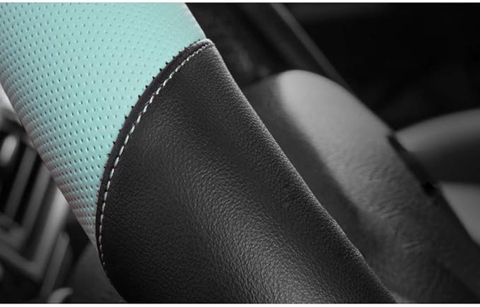Universal 15Inch Car Steering Wheel Cover Colorful Leather Steering Wheel Cover Black-Blue Cute Steering Wheel Protector (Blue-B)
