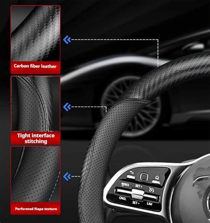Universal Fit Leather Steering Wheel Cover Anti-Slip Auto Wheel Cover Car Wheel Protector Car Accessories Fit for Suvs,Trucks,Sedans,Cars,Vans (Black-B-M, Standard Size[14 1/2''-15''])