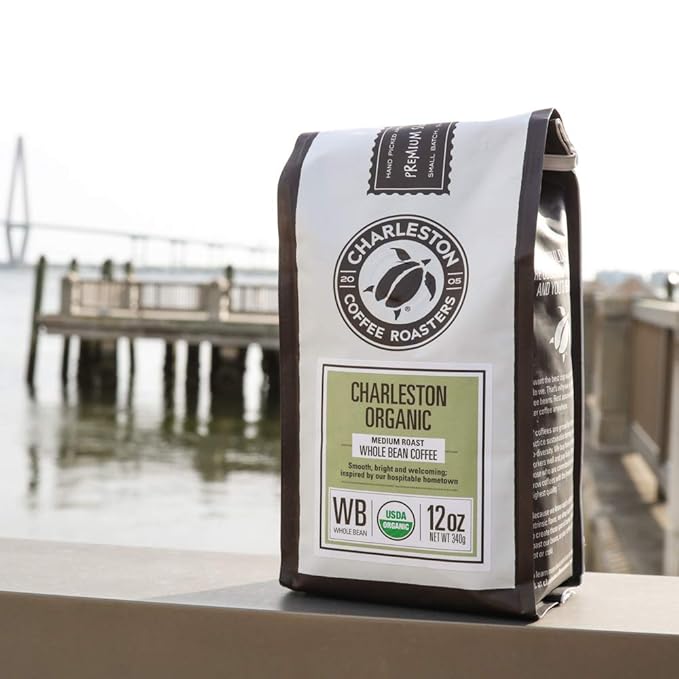 Charleston Coffee Roasters | Specialty Organic Ground Coffee | Hand Picked, Premium Slow Roast (Charleston Organic, Medium Roast) 12oz, 6 pack