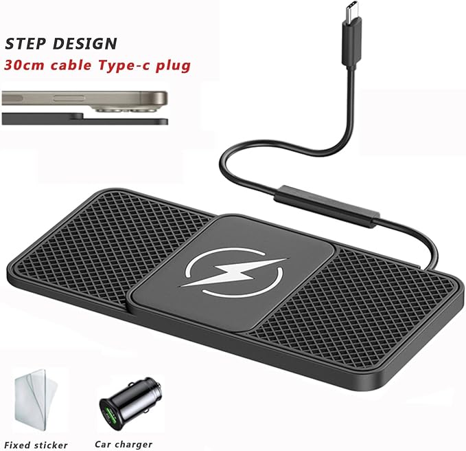 Fast Wireless Car Charger Pad for Nissan Micra Pulsar Patrol Livina Pathfinder Magnite Terra, Non-Slip Charging Mat 20W Silicone Automobile Center Console Cell Phone Cordless Chargers Type C/USB