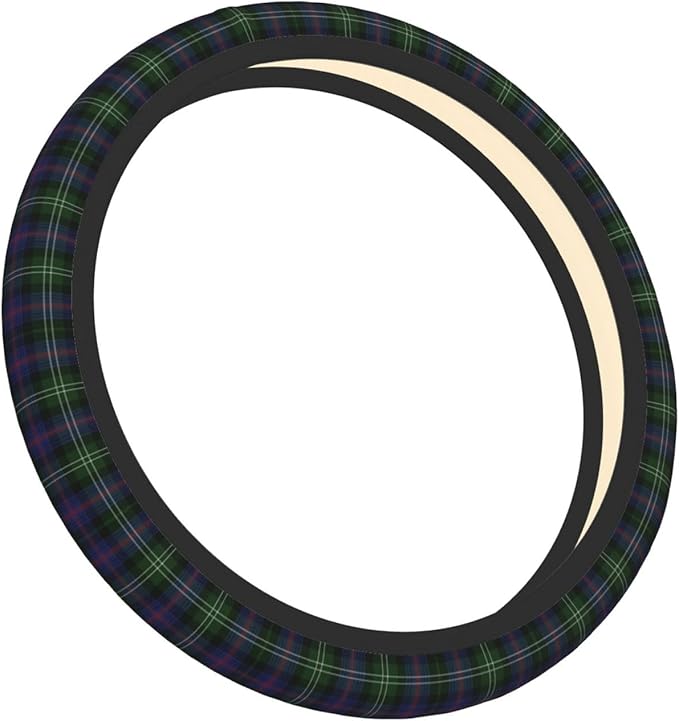 Thickened Elastic Steering Wheel Cover, Plaid Clan Sutherland Purple Green Check Tartan Ultra, Soft, Breathable, Fit for Cars, SUVs, Trucks, Stylish Comfortable Grip