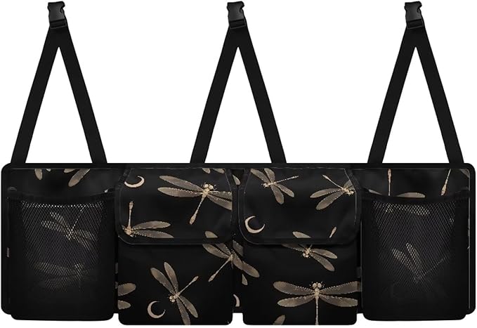 Car Trunk Organizer & Backseat Hanging Organizer with 2 Large Storage Bag & 2 Mesh Pockets,Trunk and Backseat Storage Bag for SUVs & RVs,37.01x11.81 inch,Golden Dragonfly Moon