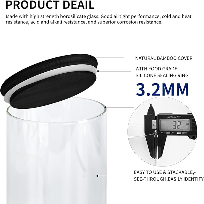 ZOMUIA Rustic Modern Black 2PCS Small 44oz Coffee Storage Jars with Shelf, 2Pcs 1.295L Airtight Glass Coffee Containers, Coffee Canisters, Food Storage Jars