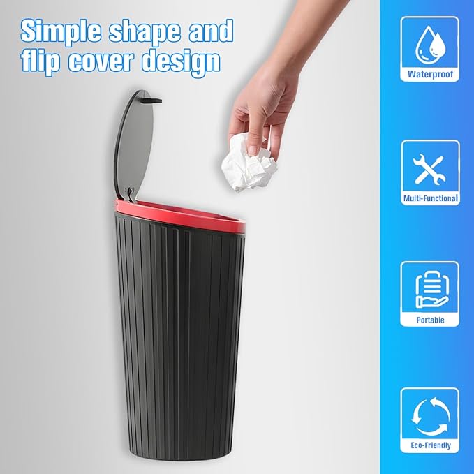 Car Trash Can with Lid, Mini Leakproof Cup Holder Vehicle Garbage Bin with 15PCS Rubbish Bags, Automotive Front Back Seat Dustbin Organizer, Universal for SUV Sedan Truck (Red)