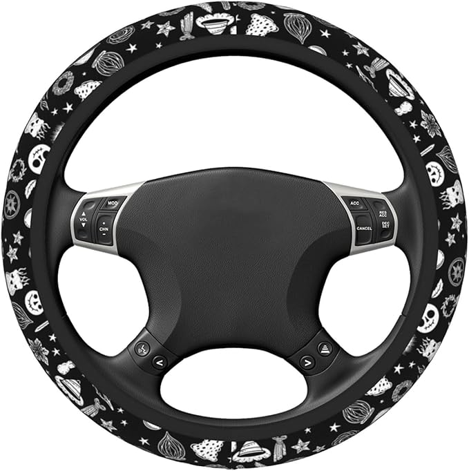 Ghost Steering Wheel Cover for Women Men Girls, Car Accessories Decor Thickened Anti-Slip Auto Steering Wheel Covers Protector Universal Fit 15 Inch for Cars, Truck, SUV