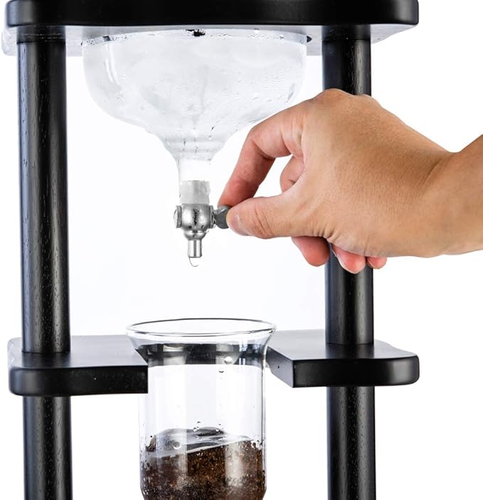 Yama Cold Brew Maker I Ice Coffee Machine With Slow Drip Technology I Makes 6-8 cups (32oz), Large Capacity Cold Brew Coffee Tower, Black Wood Straight Frame
