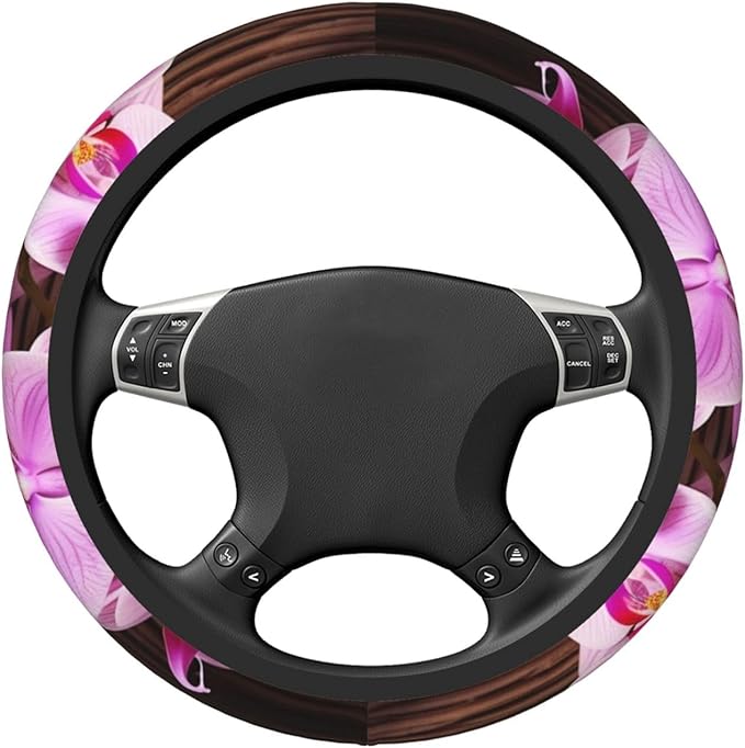 Elastic Steering Wheel Cover, Orchid Flower Car Wheel Covers for Women Men Anti-Slip Steering Wheel Protector Car Accessories, Universal 15 Inch Fit Auto, Suvs, Truck