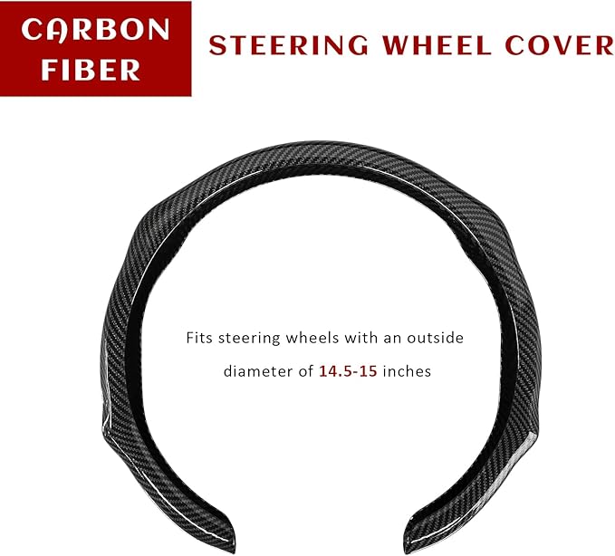 Sun Walker Carbon Fiber Car Steering Wheel Cover, 15" Anti-Slip Wear-Resistant Steering Wheel Protector Stylish Interior Decor, Ultra-Thin Comfortable Leather Wheel Cover for Women Men (Black)