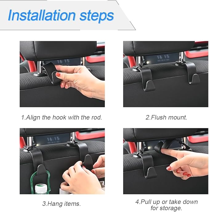 Car Seat Headrest Hook, 4 Pack Auto Seat Hanger Storage Organizer for Purse Handbag Coats Grocery Bags, Car Interior Accessories, Universal Vehicle Backseat Plastic Hanging Hook (Beige)
