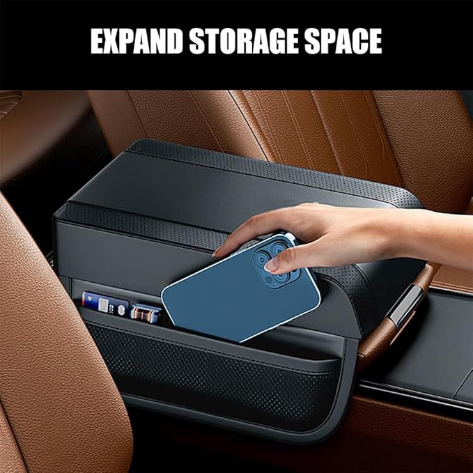 Car Armrest Box Pad for Hyundai Sonata DN8 LF YF NF EF Y3 1993-2023 2024 2025 Center Console Armrest Box Leather Car Console Storage Box Arm Rest Cushion Pads Waterproof,Black