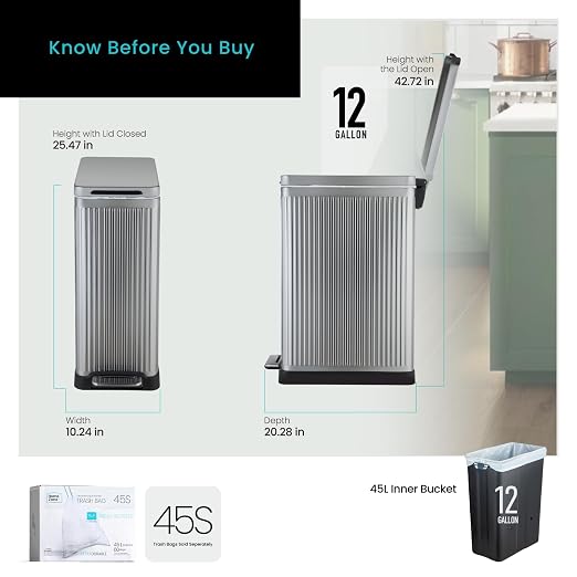 Home Zone Living 12 Gallon Kitchen Trash Can with Slim Fit Design