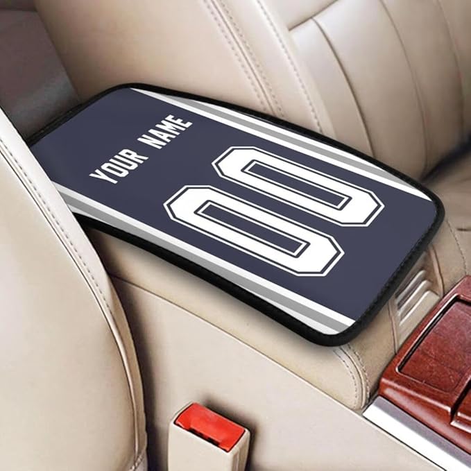 Custom Car Armrest Cover,Add Personalized Name and Number As Gifts for Loyal Football Fans,American Football Auto Center Console Pad Car handrail Box Cushion,Fit for Most Car Seat Box Cover Protector