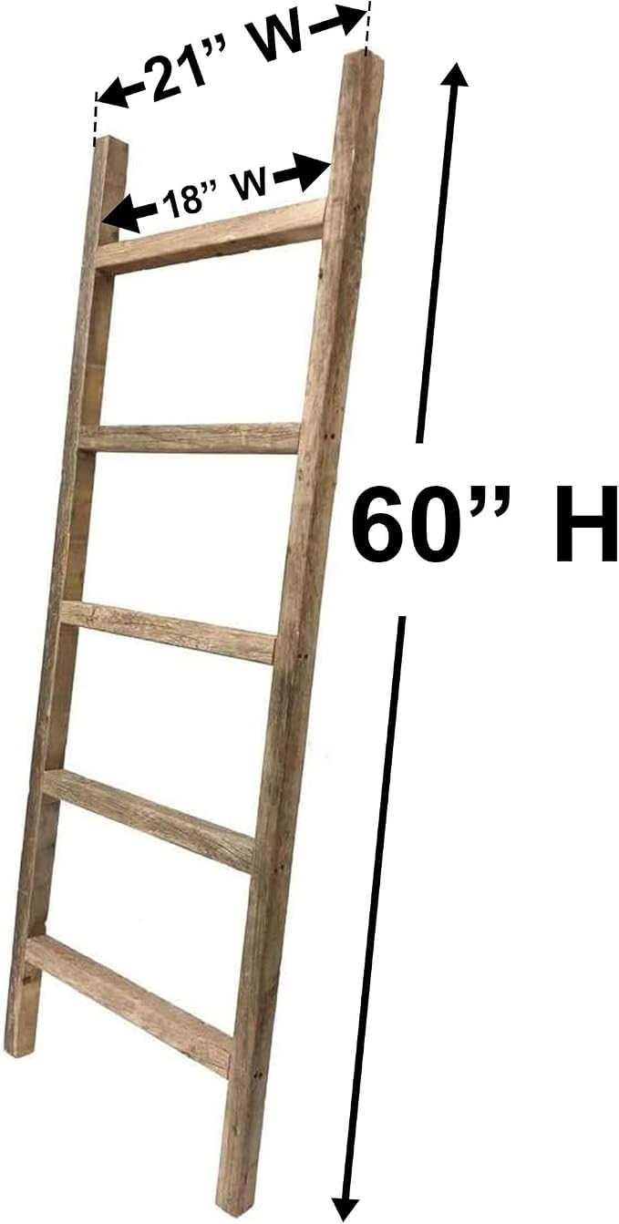 BARNWOODUSA Rustic Farmhouse Decorative Ladder - Our 5 ft Ladder can be Mounted Horizontally or Vertically and is Crafted from Upcycled Wood No Assembly Required White Wash