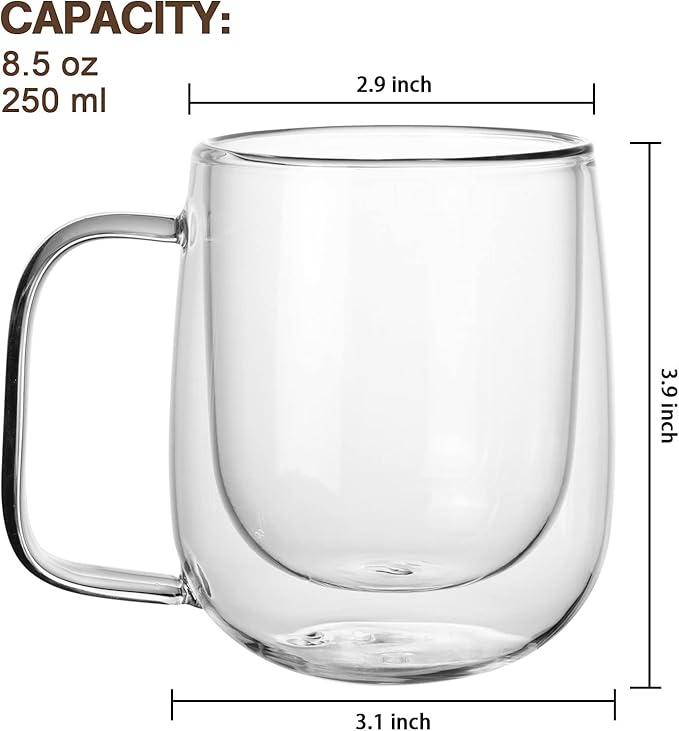 Little World Glass Coffee Mug, 8.5 oz Double Walled Insulated Cup Heat-resistant for Tea Coffee Latte Cappuccino Espresso Iced Tea Dishwasher & Microwave Safe, Set of 1 (Round)