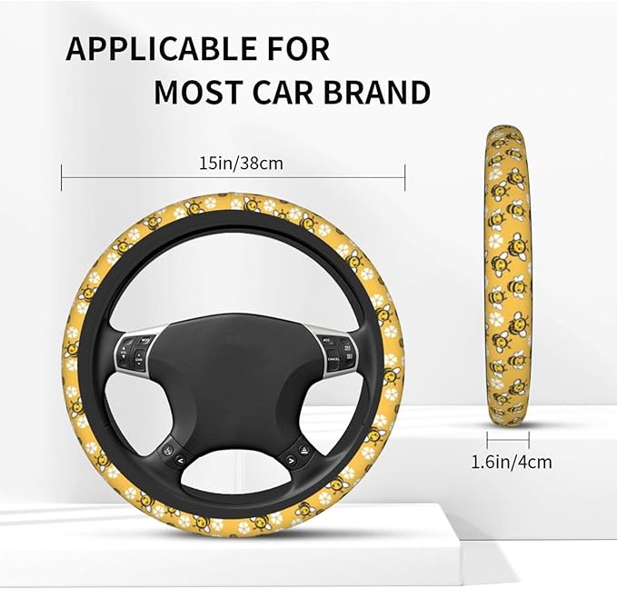 Bee Steering Wheel Cover for Women Men Girls Car Accessories Decor Anti-Slip Neoprene Auto Steering Wheel Covers Protector Universal 15 Inch