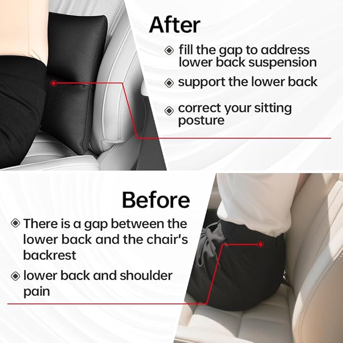 Car Lumbar Support Reversible Design Fixes Waist Gap Improves Driving Comfort Double-Sided Perforated enhances air Circulation Durable maintains Shape Long Lasting use 1P(Black)