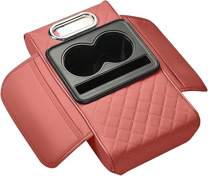 2025 New Auto Center Console Armrest Cushion with 2 Cup Holder, Car Center Console Armrest Pillow, Memory Foam Arm Rest Box Protector for Most Vehicles, Car Accessories (Red)