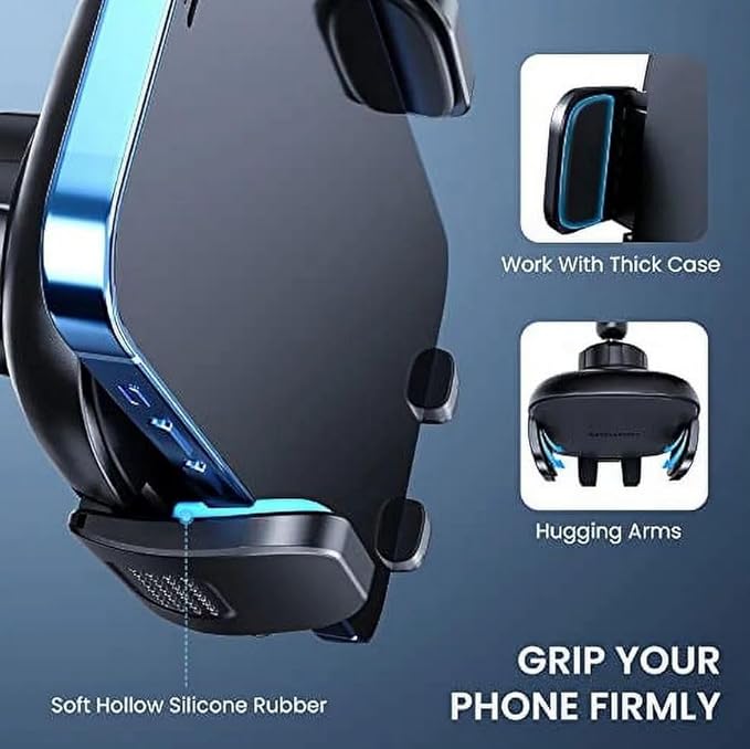 Qifutan Cell Phone Holder for Car Phone Mount Long Arm Dashboard Windshield Car Phone Holder Anti-Shake Stabilizer Phone Car Holder Compatible with All Phone Android Smartphone, Black