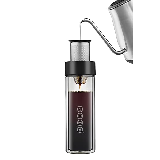 SOMA Double Wall Glass Tea and Coffee Cold Brew Bottle, Black, 12oz (SM18501K)