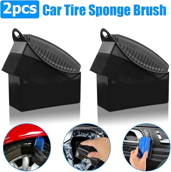 BESULEN 2 Pcs Tire Contour Dressing Applicator, Car Wheel Dressing Shine Sponge with Lid, Polishing Sponge Wax Buffing Pads for Auto, Foam Brush with Cover, Automotive Cleaning Accessories (Black)