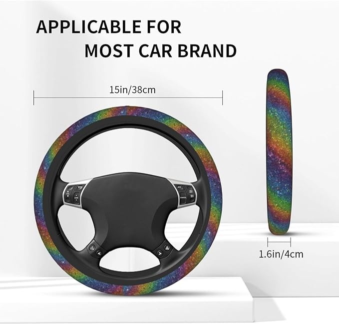 Rainbow Steering Wheel Cover Elastic Non-Slip Car Steering Wheel Covers with Seat Belt Shoulder Pad for Women Men