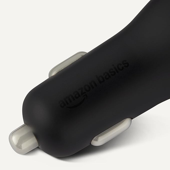 Amazon Basics Fast-Charging Car Charger, Dual-Port, 1 USBC+1 USB-A, 32W, 2.36" D x 2.36" W x 4.72" H, Black