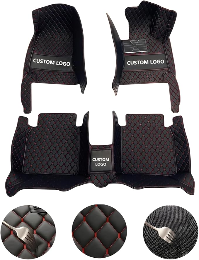Customize Car Floor Mats for 99% Sedan SUV Sports Car All Weather Leather Full Coverage Waterproof Non-Slip Vehicle Lining Pads (Black Purple)