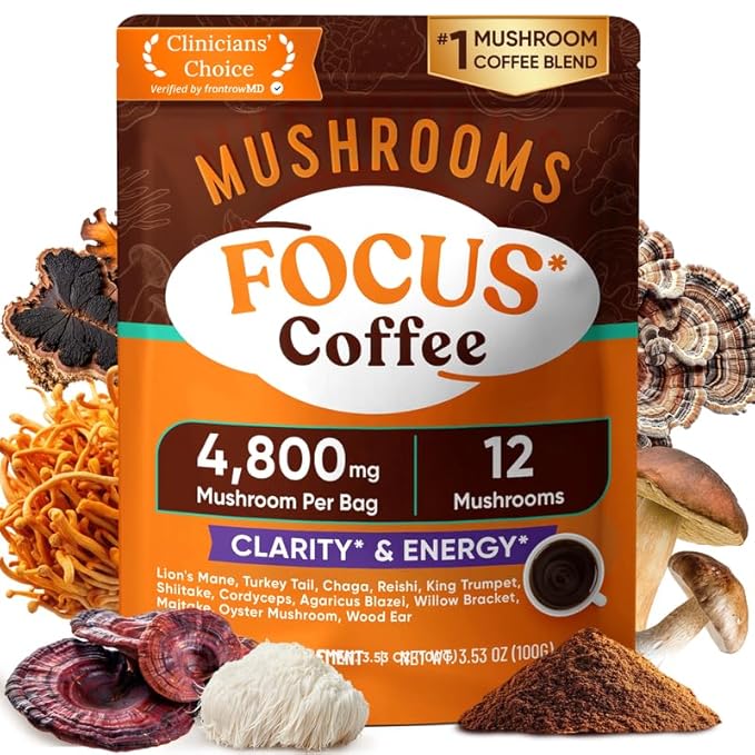 Venture Pal 4800mg Mushroom Coffee with 12 Adaptogenic Mushrooms, Lion's Mane, Cordyceps, Turkey tail, Reishi, Ashwagandha & Probiotics, Instant Coffee for Focus, Digestion & Immunity