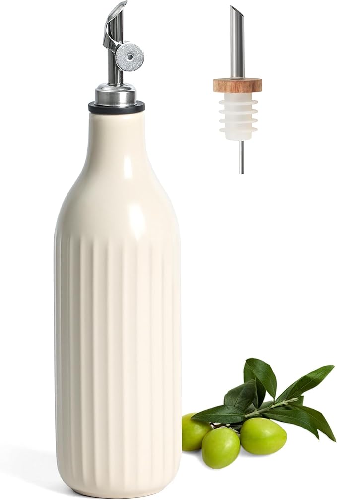FE FUN ELEMENTS Olive Oil Dispenser Bottle, 19 oz Oil Dispenser for Kitchen and Vinegar Dispenser Bottle, Suitable for Vinegar, Coffee Syrups & Other Liquids, Off White