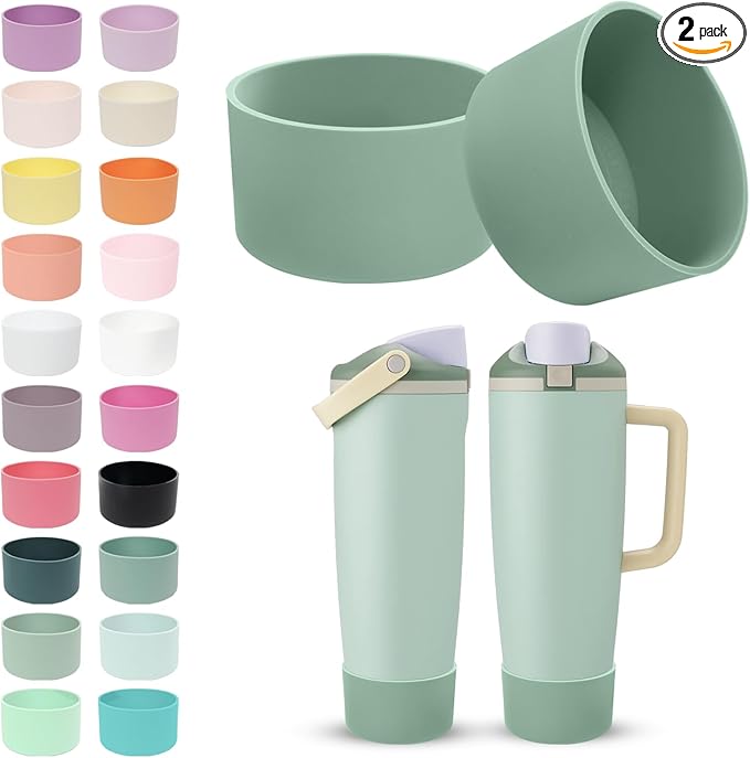 2PCS Silicone Boots for Owala 30oz & 40oz FreeSip Sway Bottles & Tumblers – Non-Slip, Scratch-Resistant, Stability Enhancer for Owala Accessories (Eucalyptus Green)