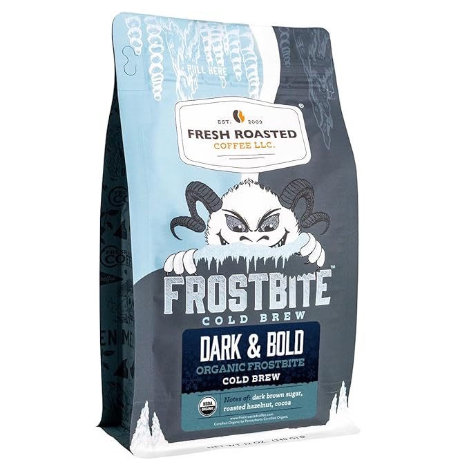 Fresh Roasted Coffee, Organic Dark & Bold Frostbite Cold Brew | USDA Organic, Kosher | Dark Roast | 12 oz Coarse Ground