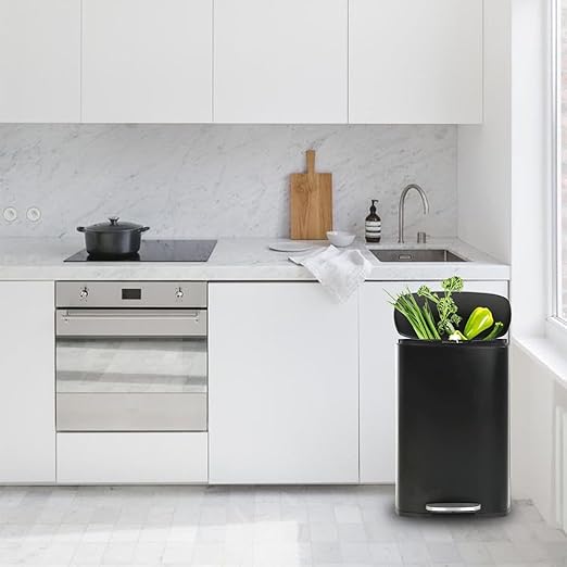 BestMassage 13 Gallon (50L) Stainless Steel Trash Can with Lid, Removable Inner Bucket, Foot Pedal, Soft Close for Home, Kitchen, Office