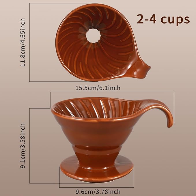 Mongdio Pour Over, Ceramic Coffee Pour Over, Reusable Porcelain Portable Pour Over Coffee Maker with 40pcs Paper Filter, For Home,Coffee