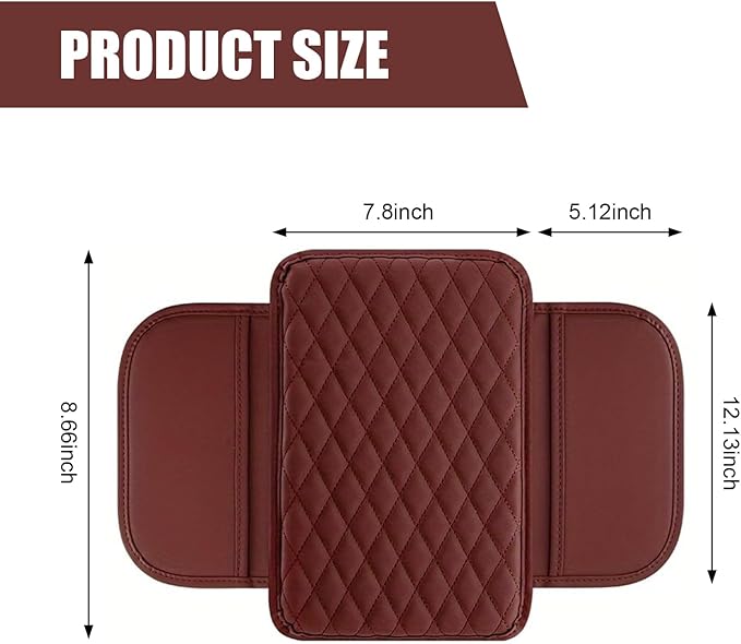 Center Console Cover, Microfiber Leather Arm Rest Cover Cushion with 2 Storage Bags, Middle Console Protective Cover, Car Accessories for Women, Universal for Trucks, Cars, SUVs (Red)
