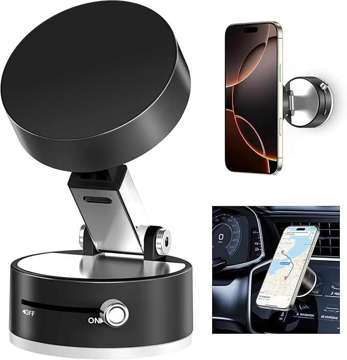 Magnetic Vacuum Suction Holder, Double-Sided Phone Holder with Suction Cup for Car/Mirror/Smooth Surface, Foldable and Retractable, Universal, Car Phone Mount.