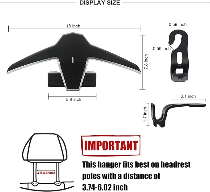 2 Car Back Seat Headrest Hanger with 4 Car Hooks for Coat, Jacket, Suit, Clothes, Purse, Handbag and Grocery Bags - Multi-Purpose Storage Holder for Automobile