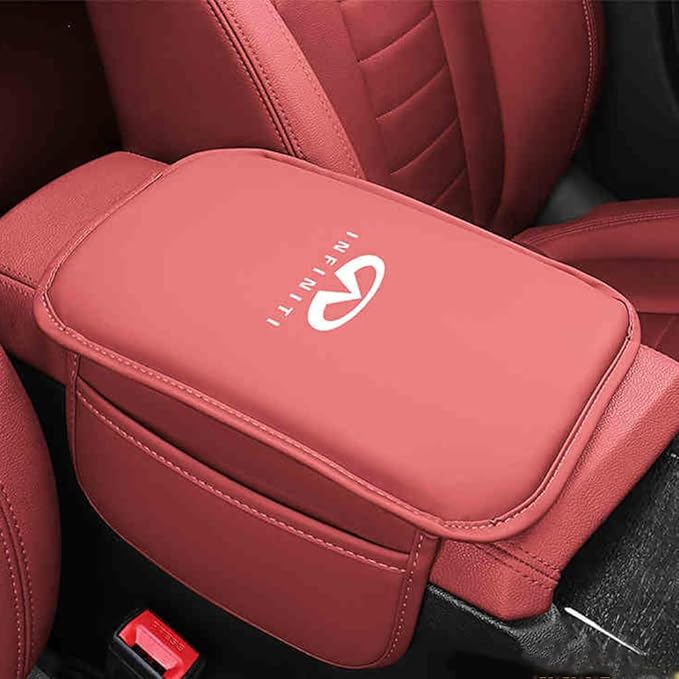 Car Armrest Box Pad for Infiniti QX60/Q50L/QX50/QX55/Q60 Leather Car Armrest Box Cushion Waterproof Center Console Mat Armrest Mat Armrest Cover Accessories,Red-with Storage Bag